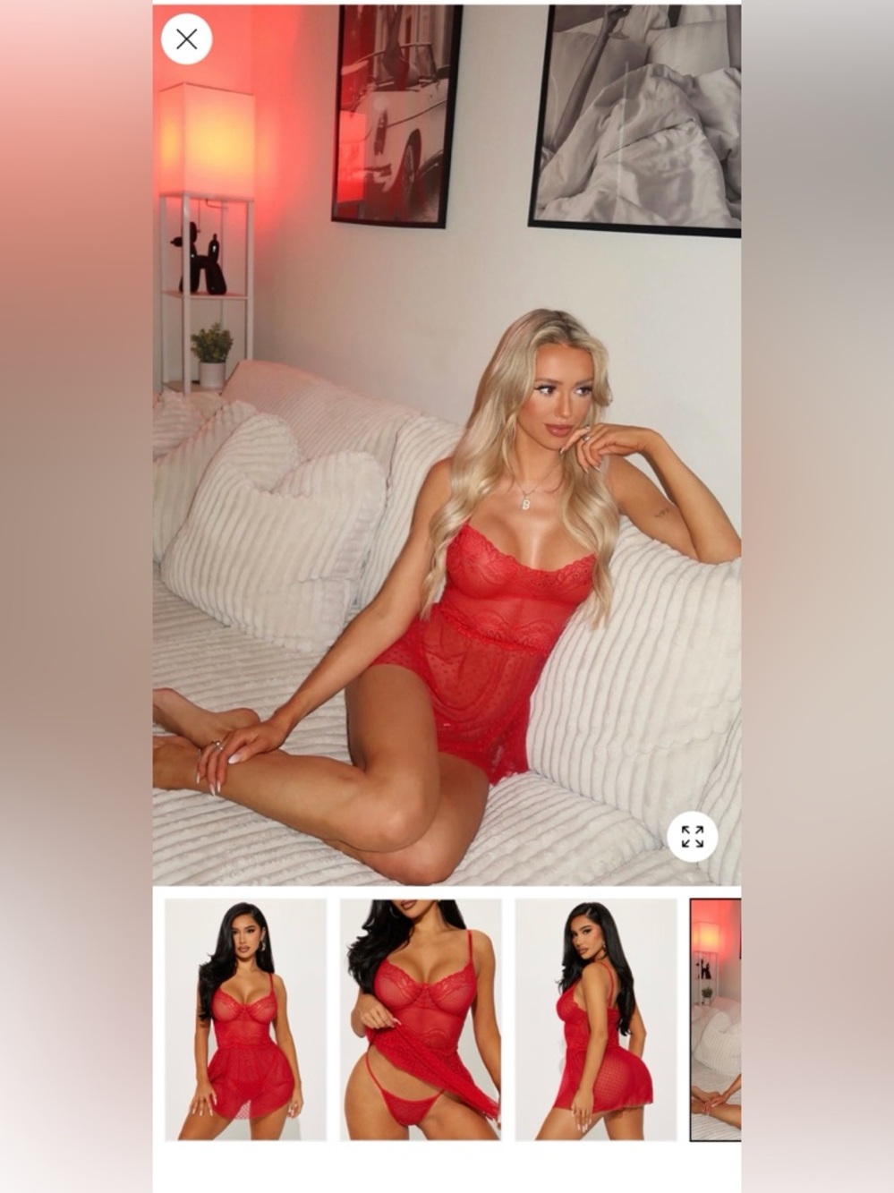 NWOT Elegant Red Lace Teddy and Thong Set